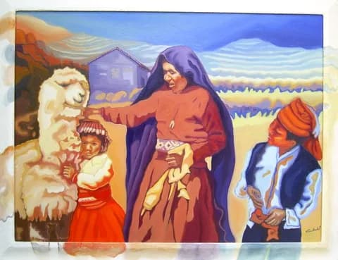 Famille péruvienne et son alpaga PEROU