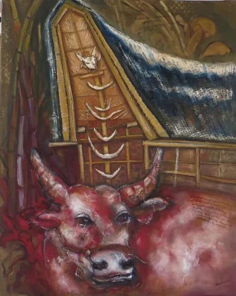 Buffle sous la Tongkonan (Toraja/Sulawesi)